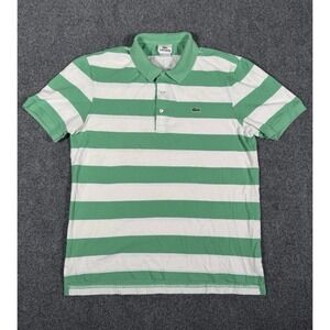 Lacoste Polo Shirt Mens 5 Small Green White Short Sleeve 100% Cotton Croc Logo
